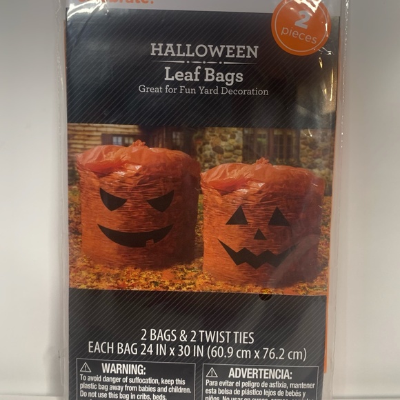 Way To Celebrate Halloween Pumpkin Themed Leaf Bags 24" x 30" Yard Decor Fall - Picture 1 of 3